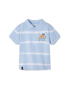 Mayoral Boys Pale Blue Tie Dye Polo-Shirt With Summer Print Detail