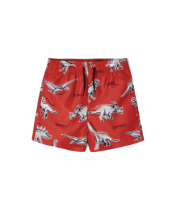 Mayoral Boys Red Swim Shorts With Dinosaur All-Over Print
