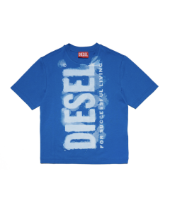Diesel Diesel Boys Royal Blue T-Shirt With Printed Vertical Logo
