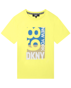 DKNY Boys Yellow Cotton T-shirt With Large Printed Logo