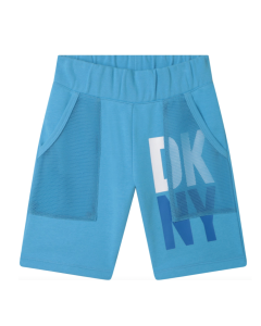 DKNY Boys Bright Blue Bermuda Shorts With Printed Logo And Mesh Pockets