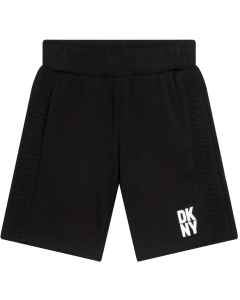 DKNY Boys Black Bermuda Shorts With White Logo Print