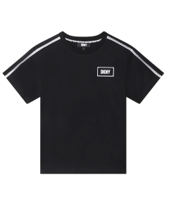 DKNY Black Cotton T-shirt With Branded Piping And Logo Badge