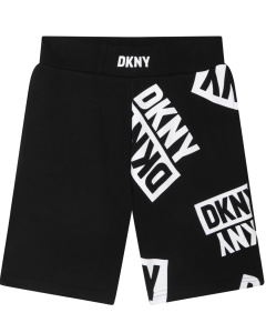 DKNY Boys Black Bermuda Shorts With Repeat Logo Down One Leg