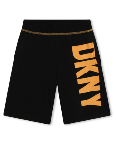 DKNY Boys Black Shorts With Bright Orange Logo