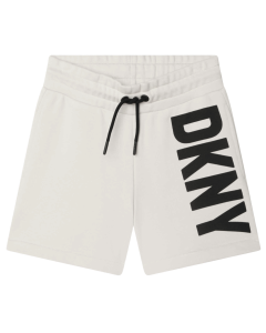 DKNY Girls Beige Shorts With Black Logo Print