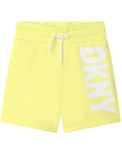 DKNY Girls Lemon Yellow Shorts With White Logo Print