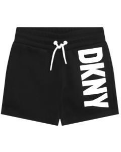 DKNY Girls Jet Black Shorts With White Logo Print