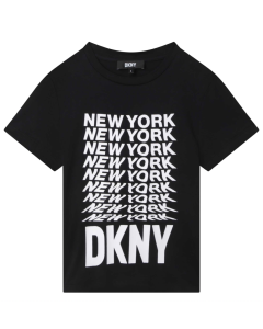 DKNY Girls Black T-shirt With A &#039;New York&#039; Repeated Print And Logo