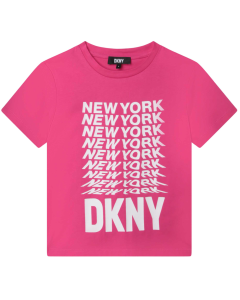DKNY Girls Raspberry Pink T-shirt With A &#039;New York&#039; Repeated Print And Logo