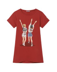 Mayoral Older Girls Short Sleeve Red A-line Dress With Cutout Detail