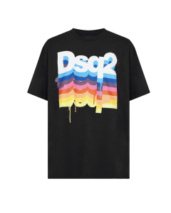 DSQUARED2 Black With Colourful Rainbow Print T-shirt