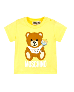 Moschino Baby Yellow Teddy Bear With Rattle Cotton T-Shirt