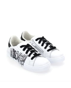 Monnalisa Boys White Trainers With Mickey Mouse Graffiti Design