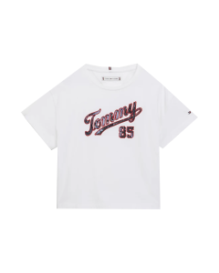 Tommy Hilfiger Girls White T-shirt With Blue Sequin Logo
