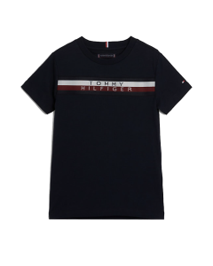 Tommy Hilfiger Boys Navy Blue &#039;Signature Tape&#039; Logo T-shirt