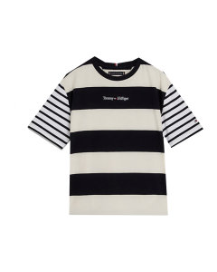 Tommy Hilfiger Boys Navy Blue, Cream And White Striped T-shirt 