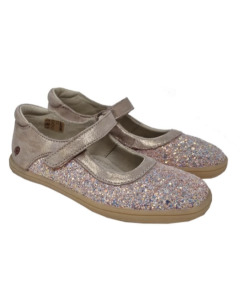 Gbb Girls Baby Pink Glitter "Placida" Velcro Strap Dolly Shoes