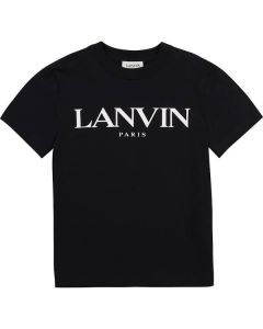 Lanvin Boys Navy Blue  Cotton White Logo T-Shirt