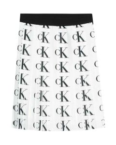 Calvin Klein Girls White Pleated Logo Skirt