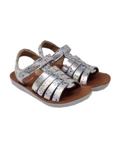 Shoo Pom Girls "Goa Spart" Silver Sandals With Multi Colour Spots