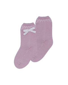 Rahigo Girls Pale Pink Knee High Socks With White Bow Detail