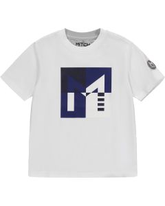 Mitch Palma' White With Blue Square Logo Short Sleeve T-Shirt