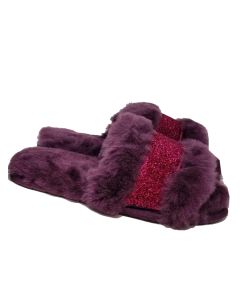 Emu Australia Girls Purple Fur Slippers With Glitter Band