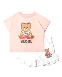 Moschino Kid Girls Pink & White Strawberry Shorts Set