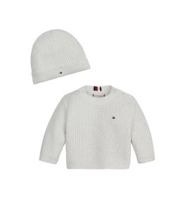 Tommy Hilfiger Ivory Baby Waffle Sweater & Beanie Hat Set