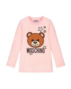 Moschino Kids Pink Sparkly Star And Teddy Logo Print T-shirt