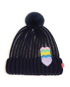 Billieblush Girls Navy Blue Knitted Heart Pom-Pom Hat