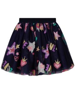 Billieblush Girls Navy Blue Tulle Hearts & Stars Skirt