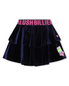 Billieblush Girls Navy Blue Velour Logo Skirt