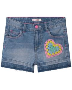 Billieblush Girls Blue Crochet Heart Denim Shorts
