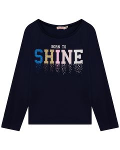 Billieblush Girls Navy Blue Cotton 'Born to Shine 'Top
