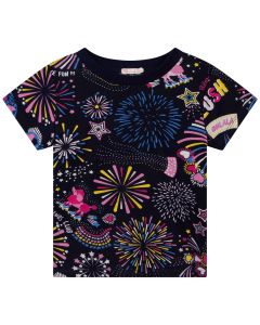 Billieblush Girls Navy Blue Cotton Multi-Coloured Print T-Shirt