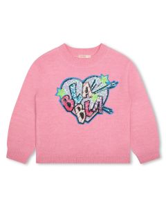 Billieblush Girls Pink Sequinned Slogan Sweater