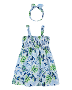 Mayoral Blue Jungle Print Dress With Voile Headband