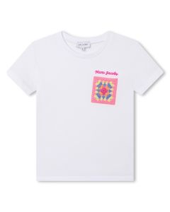 MARC JACOBS Girls White Cotton &amp; Crochet Logo T-Shirt