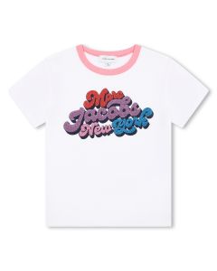 MARC JACOBS Girls White Organic Cotton Glittery Logo T-Shirt