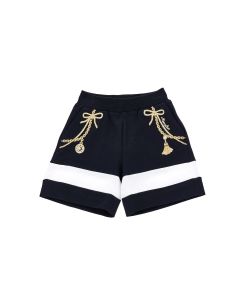 Monnalisa Girls Navy & Gold Embroidered Jersey Shorts