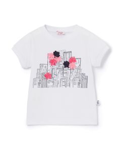 Il Gufo Girls City and Flower Print Cotton T-Shirt