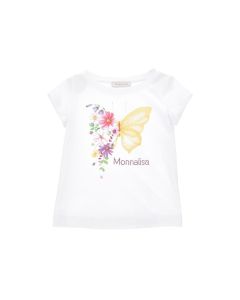 Monnalisa Girls White Cotton Floral Butterfly T-Shirt