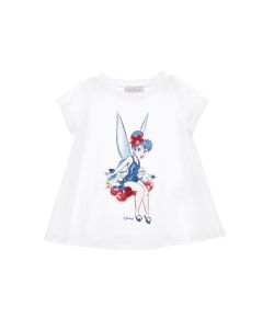 Monnalisa Girls White Cotton Disney Tinkerbell A-Liine T-Shirt