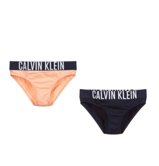 Calvin Klein Cotton Apricot and Navy Logo Knickers (2 Pack)