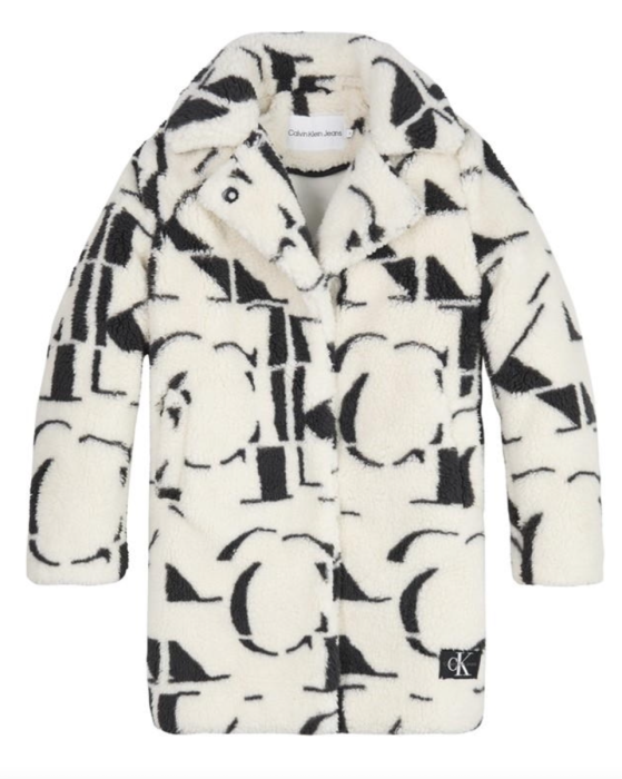 Calvin Klein Girls Ivory Teddy Fleece Logo Coat