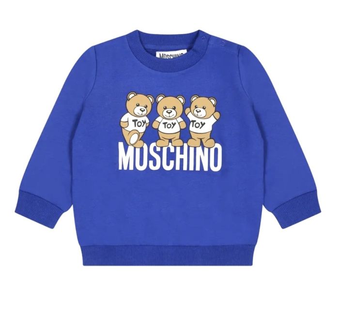 Moschino Baby Surf Blue Cotton Three Teddy Bear Sweatshirt