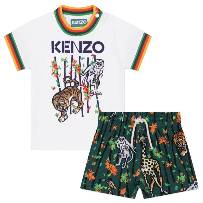 KENZO KIDS Boys Green & White Bamboo Cotton Shorts Set