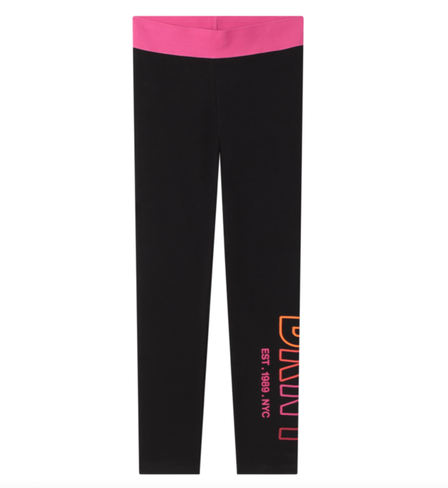 DKNY Girls Black Leggings With Pink Waistband And Logo